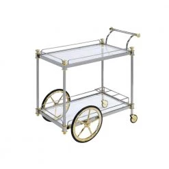 Lovely Cyrus Kitchen Serving Cart In Silver/Gold & Clear by Whatseaso