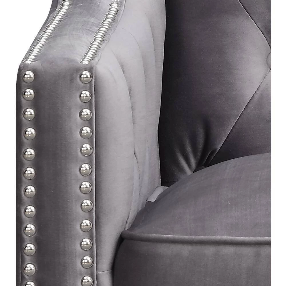 Willa Button Tufted Steel Gray Accent Arm Chair by Hanover 7 Willa Button Tufted Steel Gray Accent Arm Chair by Hanover - Image 5