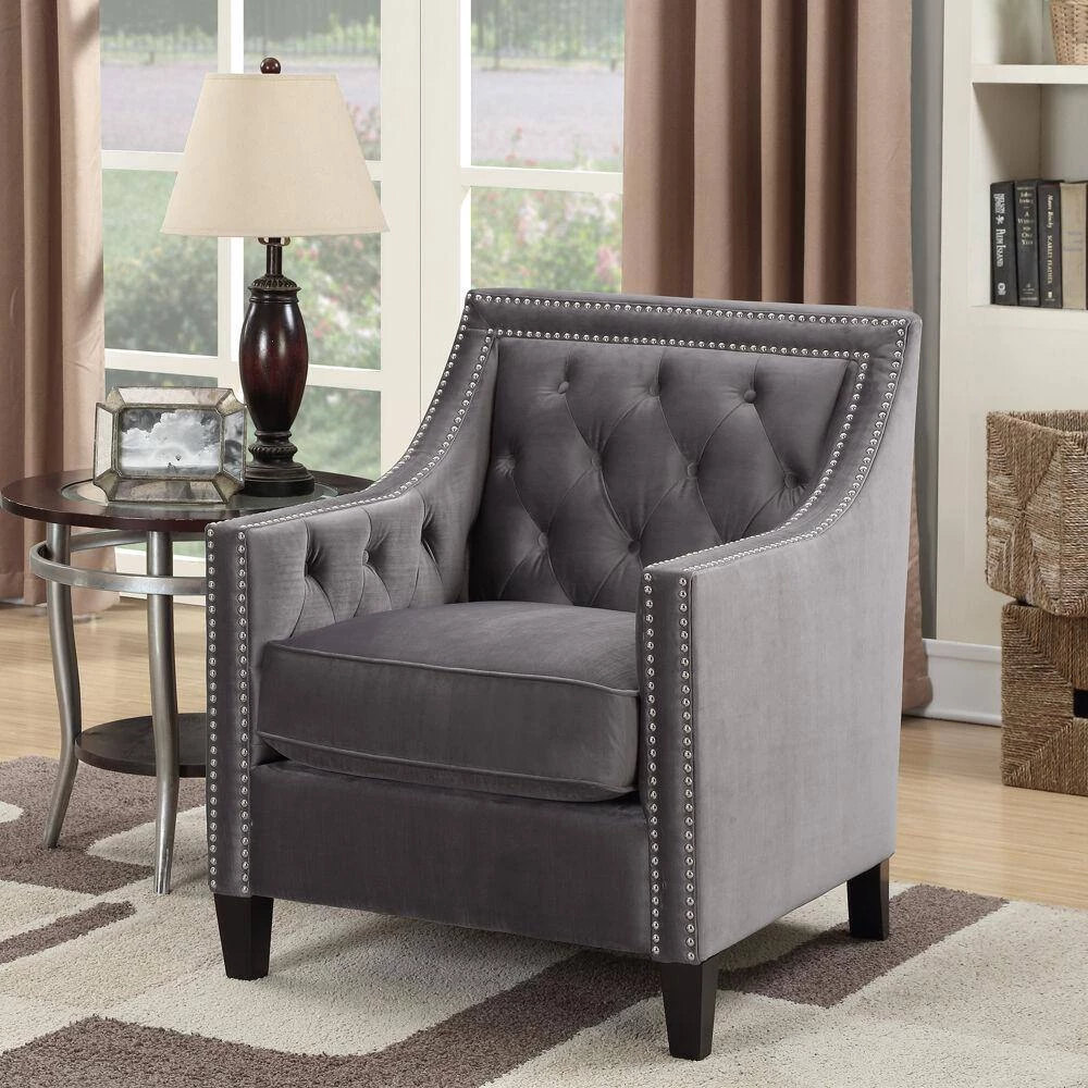 Willa Button Tufted Steel Gray Accent Arm Chair by Hanover 11 Willa Button Tufted Steel Gray Accent Arm Chair by Hanover - Image 9