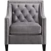 Willa Button Tufted Steel Gray Accent Arm Chair by Hanover -BENCH Online Store steel gray hanover accent chairs hup304 gry 64 1000