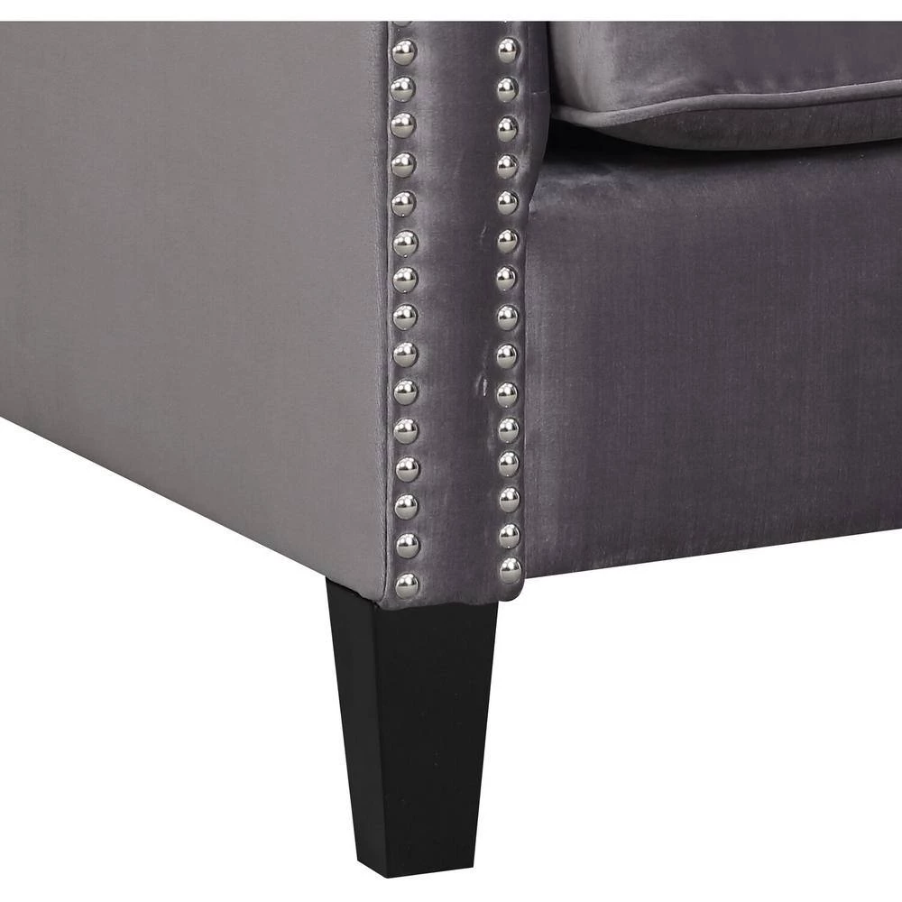 Willa Button Tufted Steel Gray Accent Arm Chair by Hanover 8 Willa Button Tufted Steel Gray Accent Arm Chair by Hanover - Image 6
