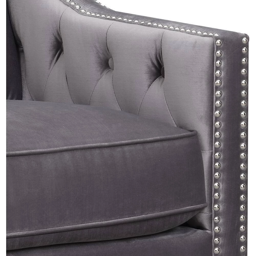 Willa Button Tufted Steel Gray Accent Arm Chair by Hanover 15 Willa Button Tufted Steel Gray Accent Arm Chair by Hanover - Image 13