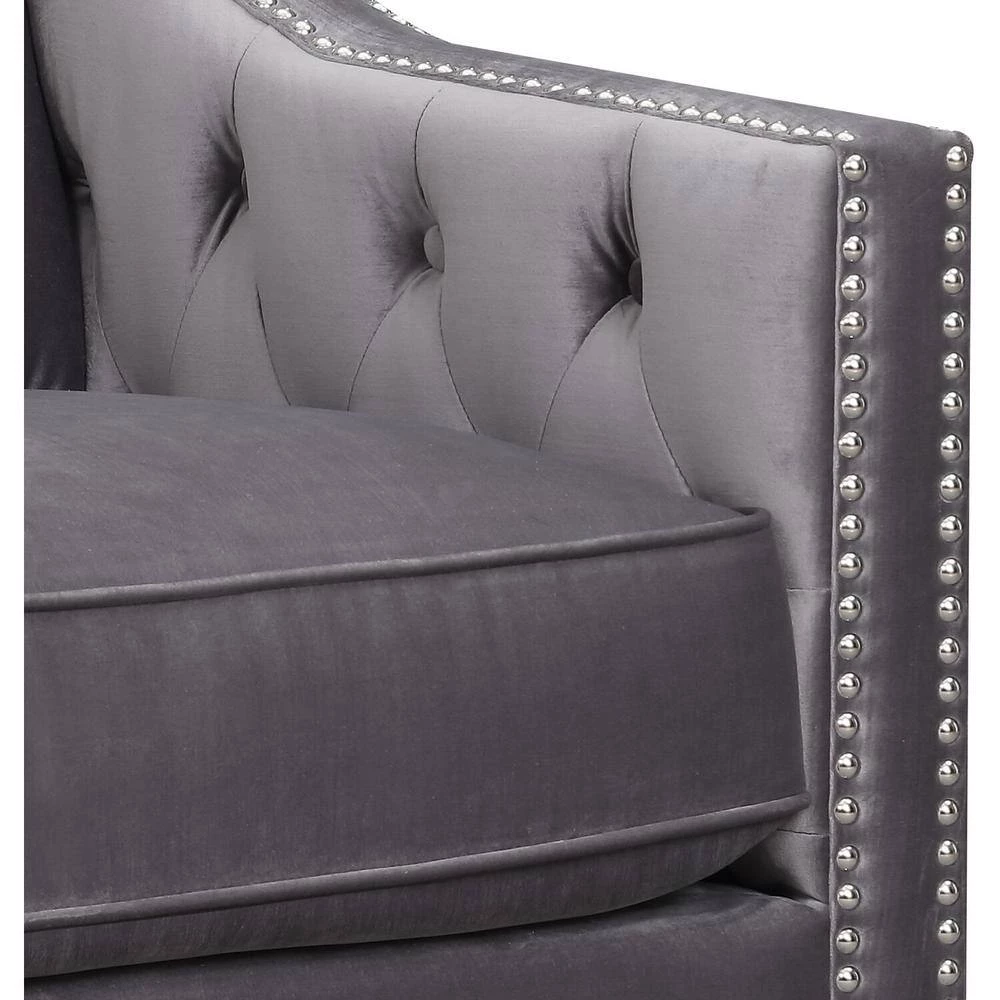 Willa Button Tufted Steel Gray Accent Arm Chair by Hanover 6 Willa Button Tufted Steel Gray Accent Arm Chair by Hanover - Image 4