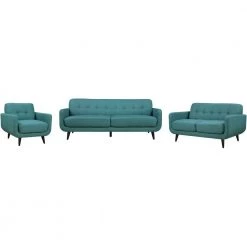Capri 3-Piece Teal Blue Sofa, Loveseat and Accent Chair Modern Seating Set by Hanover