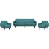Capri 3-Piece Teal Blue Sofa and 2-Accent Chairs Modern Seating Set by Hanover