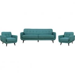 Capri 3-Piece Teal Blue Sofa and 2-Accent Chairs Modern Seating Set by Hanover