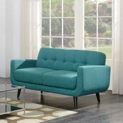 Capri 63 in. Teal Blue Modern Fabric 2-Seat Loveseat by Hanover -BENCH Online Store teal blue hanover loveseats hup002ls tb 4f 1000