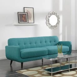 Capri 84 in. Teal Blue Fabric 3-Seater Modern Sofa with Legs by Hanover -BENCH Online Store teal blue hanover sofas couches hup002sf tb 31 1000