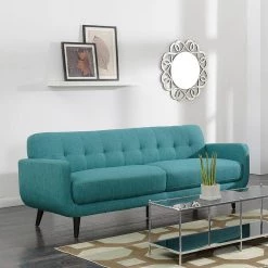Capri 84 in. Teal Blue Fabric 3-Seater Modern Sofa with Legs by Hanover -BENCH Online Store teal blue hanover sofas couches hup002sf tb 4f 1000