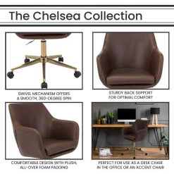 Chelsea Vintage Brown Faux Leather Office, Desk, or Task Chair with Wheels and Gas Lift, HOC0015 by Hanover -BENCH Online Store vintage brown hanover task chairs hoc0015 1f 1000