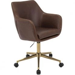 Chelsea Vintage Brown Faux Leather Office, Desk, or Task Chair with Wheels and Gas Lift, HOC0015 by Hanover -BENCH Online Store vintage brown hanover task chairs hoc0015 76 1000