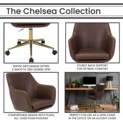 Chelsea Vintage Brown Faux Leather Office, Desk, or Task Chair with Wheels and Gas Lift, HOC0015 by Hanover -BENCH Online Store vintage brown hanover task chairs hoc0015 a0 1000