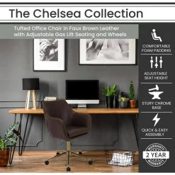Chelsea Vintage Brown Faux Leather Office, Desk, or Task Chair with Wheels and Gas Lift, HOC0015 by Hanover -BENCH Online Store vintage brown hanover task chairs hoc0015 c3 1000
