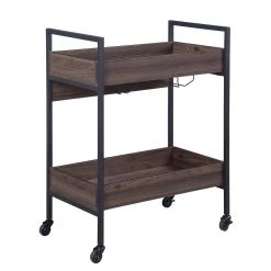 Industrial Style Kitchen Serving Cart, Walnut & Black Finish by Whatseaso