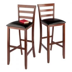 Simone Cushion Ladder-Back 29 in. H Black and Walnut Bar Stool Set (2-Pieces) by Winsome Wood -BENCH Online Store walnut black winsome wood bar stools 94079 44 1000