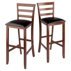 Simone Cushion Ladder-Back 29 in. H Black and Walnut Bar Stool Set (2-Pieces) by Winsome Wood