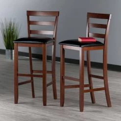 Simone Cushion Ladder-Back 29 in. H Black and Walnut Bar Stool Set (2-Pieces) by Winsome Wood -BENCH Online Store walnut black winsome wood bar stools 94079 fa 1000