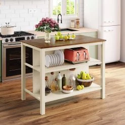 45 in. Walnut and Cream White Stationary Rubber Wood Top Plus Rubber Wood Leg Kitchen Island by Whatseaso -BENCH Online Store walnut cream white whatseaso kitchen islands lnn k110501832 31 1000
