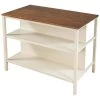 45 in. Walnut and Cream White Stationary Rubber Wood Top Plus Rubber Wood Leg Kitchen Island by Whatseaso
