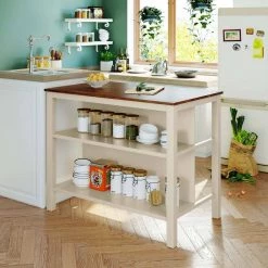 45 in. Walnut and Cream White Stationary Rubber Wood Top Plus Rubber Wood Leg Kitchen Island by Whatseaso -BENCH Online Store walnut cream white whatseaso kitchen islands lnn k110501832 c3 1000