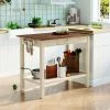 42 in. Walnut Top Plus Cream White Solid Wood Kitchen Island with Seating, Butch Block Prep Table with Storage by Whatseaso
