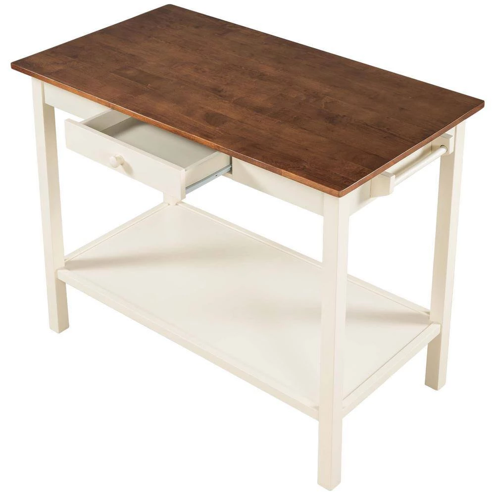 Walnut and White 3-Piece 42 in. Solid Wood Kitchen Island with Seating by Whatseaso 6 Walnut and White 3-Piece 42 in. Solid Wood Kitchen Island with Seating by Whatseaso - Image 4