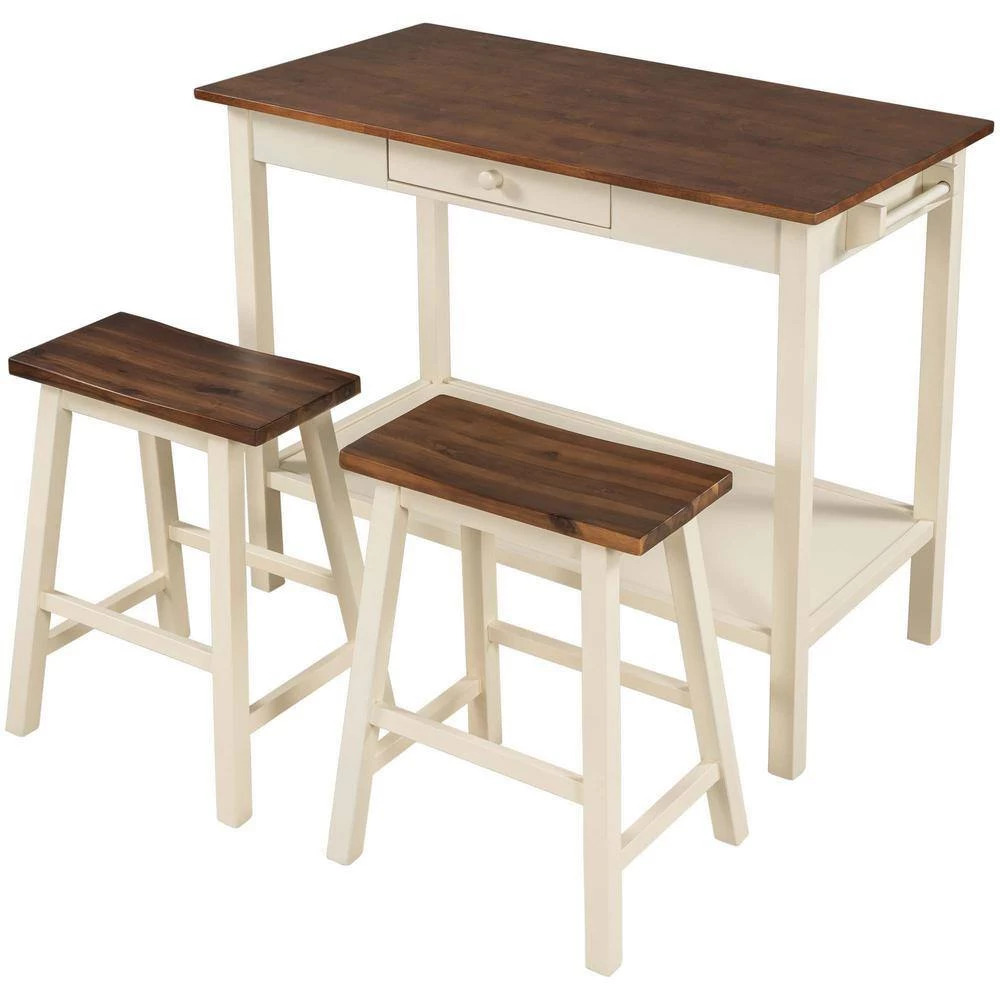 Walnut and White 3-Piece 42 in. Solid Wood Kitchen Island with Seating by Whatseaso 11 Walnut and White 3-Piece 42 in. Solid Wood Kitchen Island with Seating by Whatseaso - Image 9