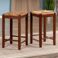 Kaden 24 in. Rush Seat Walnut Counter Stools (Set of 2) by Winsome Wood -BENCH Online Store walnut winsome wood bar stools 94284 31 1000