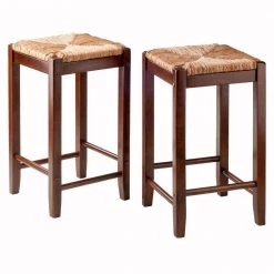 Kaden 24 in. Rush Seat Walnut Counter Stools (Set of 2) by Winsome Wood