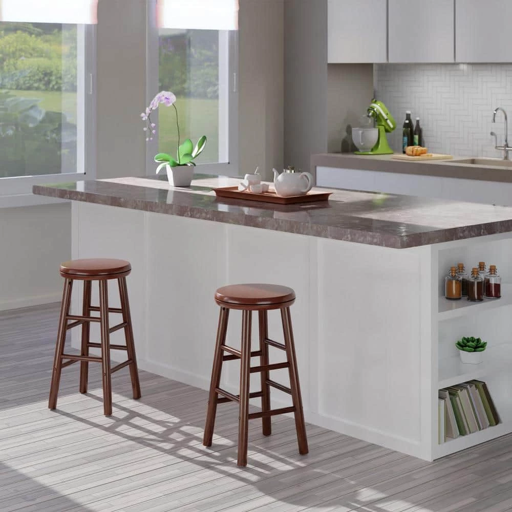 Shelby 24 in. Walnut Backless Swivel Seat Counter Stool (Set of 2) by Winsome Wood 8 Shelby 24 in. Walnut Backless Swivel Seat Counter Stool (Set of 2) by Winsome Wood - Image 6