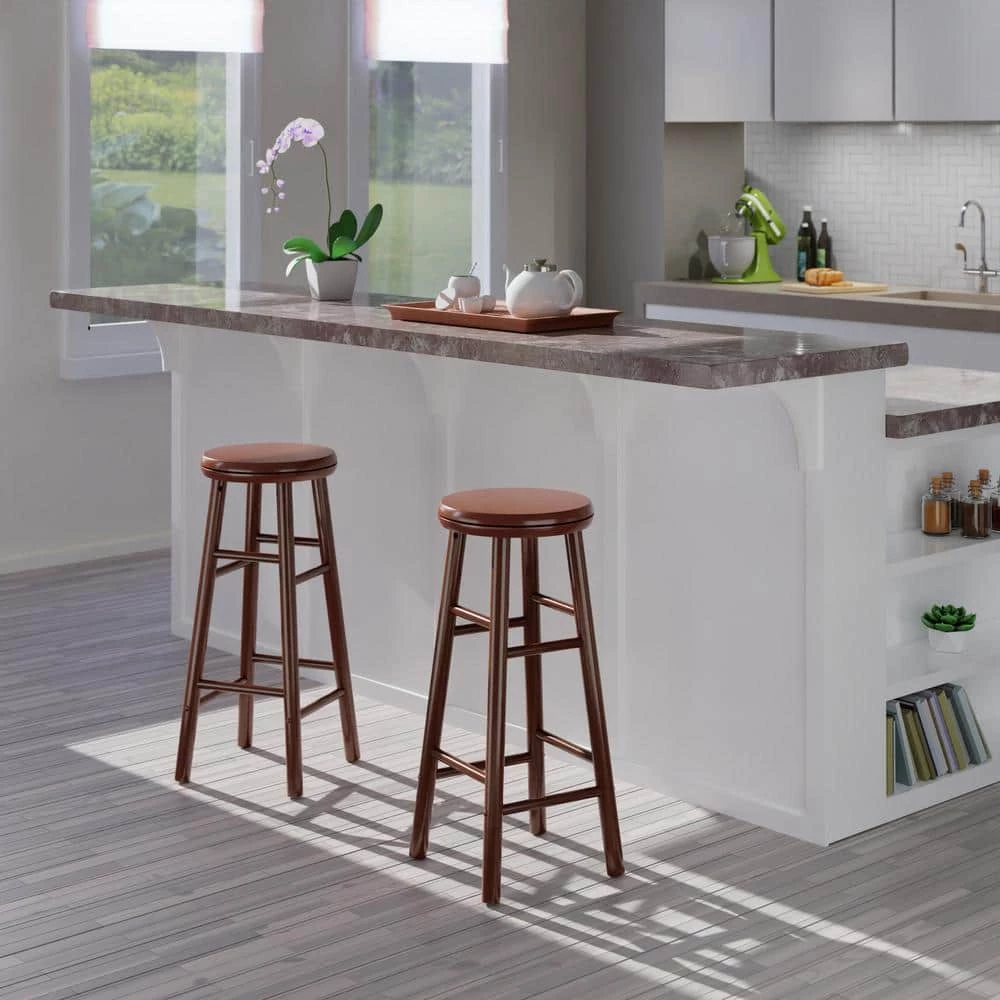 Shelby 29 in. Walnut Backless Swivel Seat Bar Stool (Set of 2) by Winsome Wood 8 Shelby 29 in. Walnut Backless Swivel Seat Bar Stool (Set of 2) by Winsome Wood - Image 6