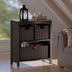 Terrace 30 in. Walnut 3-Tier Shelf Storage Bookcase with Baskets by Winsome Wood -BENCH Online Store walnut winsome wood bookcases bookshelves 92401 31 1000