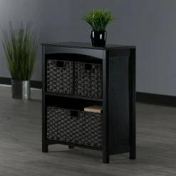 Terrace 30 in. Walnut 3-Tier Shelf Storage Bookcase with Baskets by Winsome Wood -BENCH Online Store walnut winsome wood bookcases bookshelves 92401 44 1000