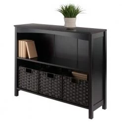 Terrace 30 in. Walnut 3-Tier Shelf Storage Bookcase with Baskets by Winsome Wood -BENCH Online Store walnut winsome wood bookcases bookshelves 92498 1f 1000