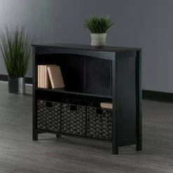 Terrace 30 in. Walnut 3-Tier Shelf Storage Bookcase with Baskets by Winsome Wood -BENCH Online Store walnut winsome wood bookcases bookshelves 92498 44 1000
