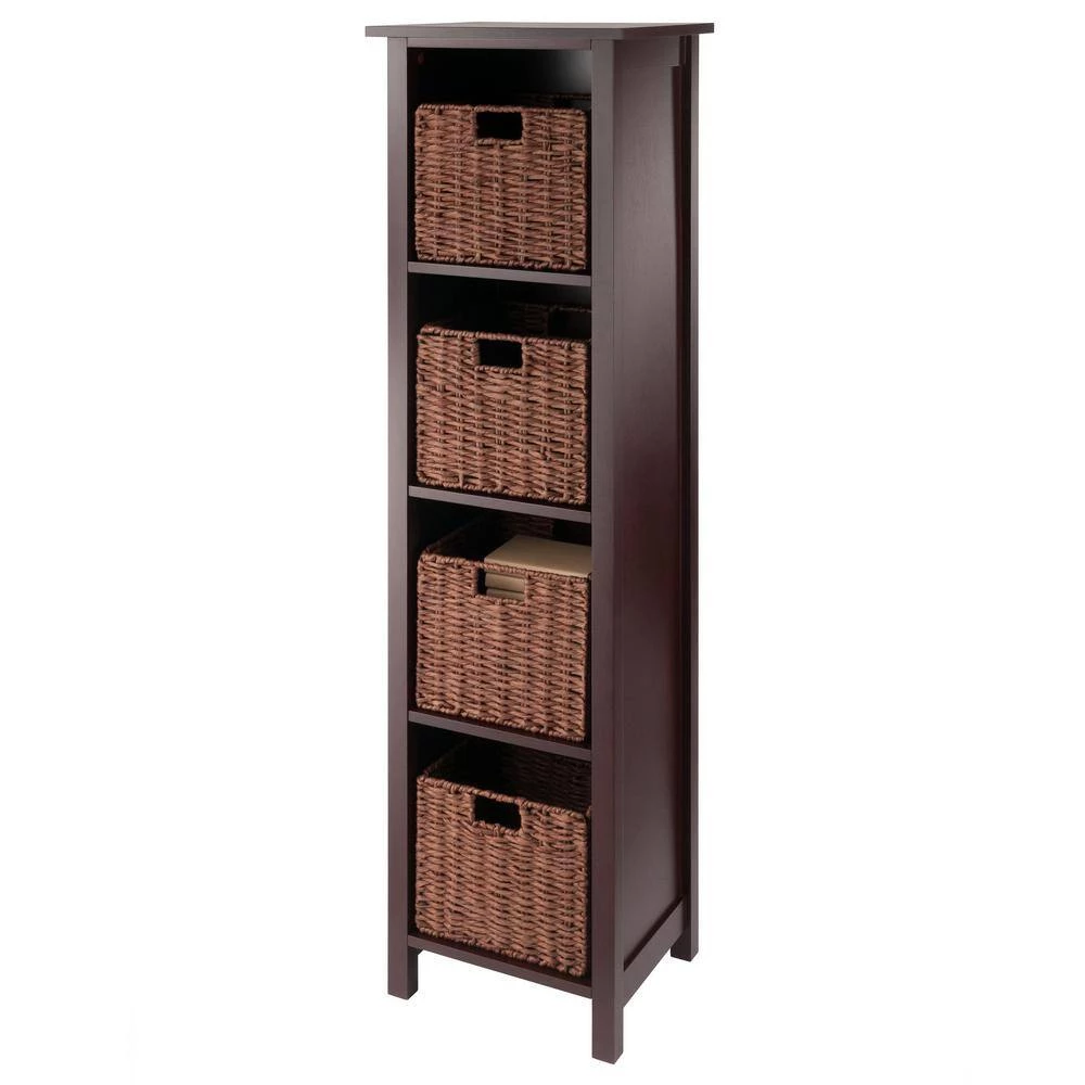 Milan 55 in. Walnut 5-Tier Shelf Storage Bookcase with Baskets by Winsome Wood 7 Milan 55 in. Walnut 5-Tier Shelf Storage Bookcase with Baskets by Winsome Wood - Image 5
