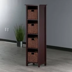 Milan 55 in. Walnut 5-Tier Shelf Storage Bookcase with Baskets by Winsome Wood 15 Milan 55 in. Walnut 5-Tier Shelf Storage Bookcase with Baskets by Winsome Wood -BENCH Online Store walnut winsome wood bookcases bookshelves 94516 44 1000