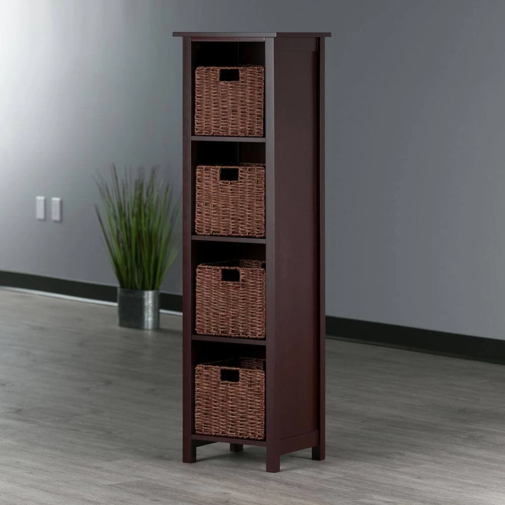 Milan 55 in. Walnut 5-Tier Shelf Storage Bookcase with Baskets by Winsome Wood 8 Milan 55 in. Walnut 5-Tier Shelf Storage Bookcase with Baskets by Winsome Wood - Image 6