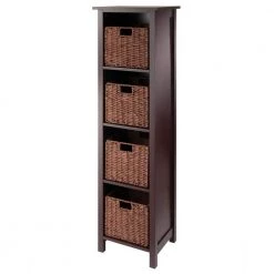 Milan 55 in. Walnut 5-Tier Shelf Storage Bookcase with Baskets by Winsome Wood