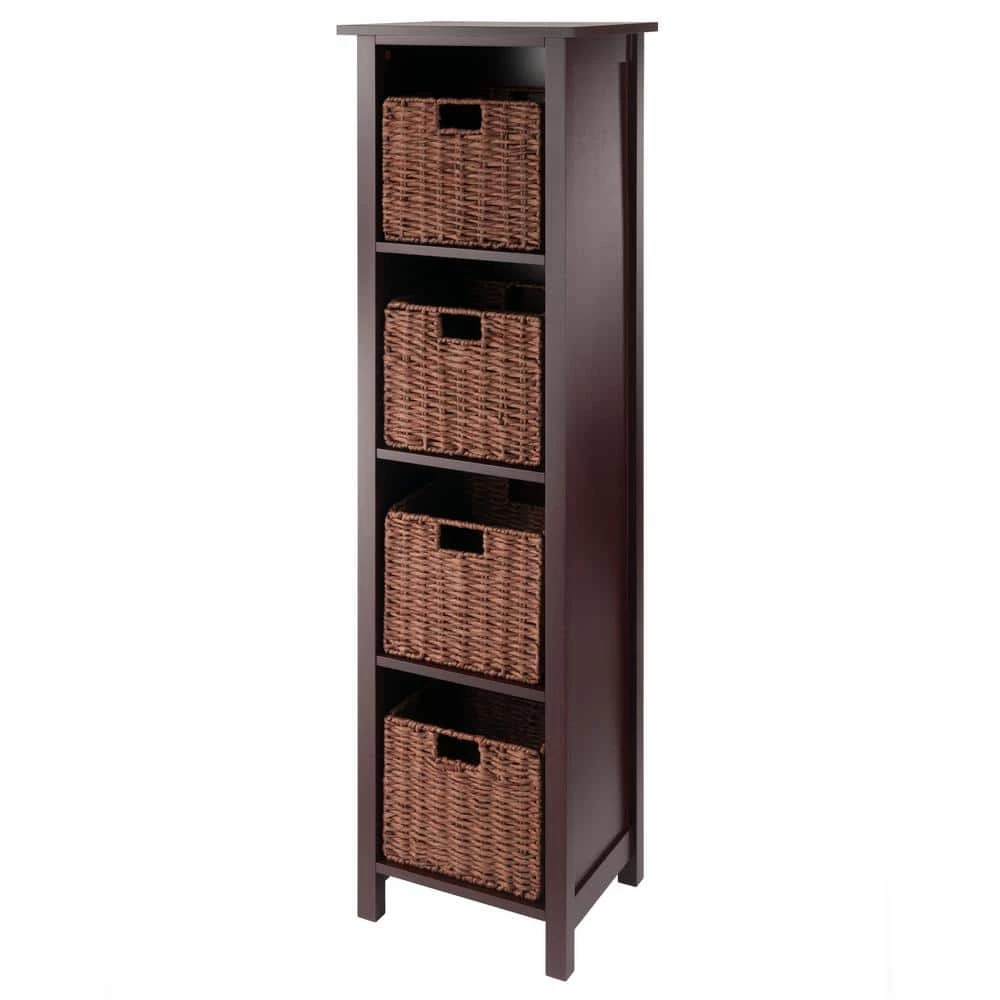 Milan 55 in. Walnut 5-Tier Shelf Storage Bookcase with Baskets by Winsome Wood 3 Milan 55 in. Walnut 5-Tier Shelf Storage Bookcase with Baskets by Winsome Wood