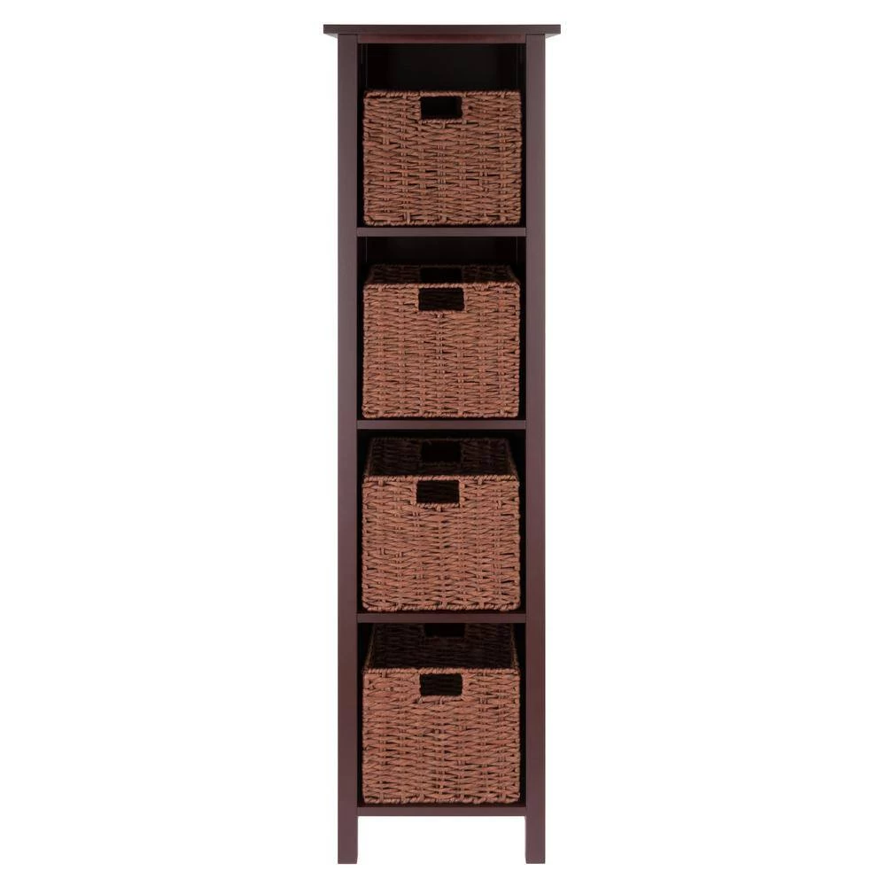 Milan 55 in. Walnut 5-Tier Shelf Storage Bookcase with Baskets by Winsome Wood 5 Milan 55 in. Walnut 5-Tier Shelf Storage Bookcase with Baskets by Winsome Wood - Image 3