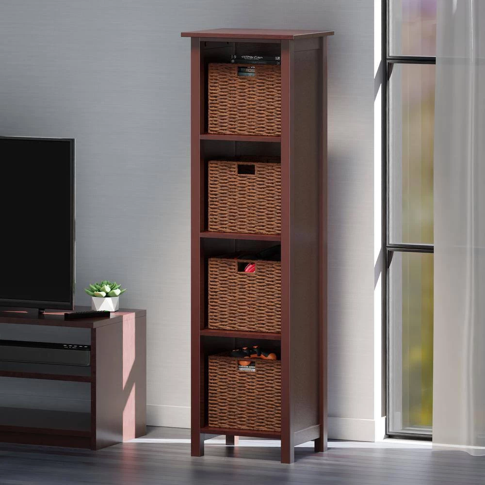 Milan 55 in. Walnut 5-Tier Shelf Storage Bookcase with Baskets by Winsome Wood 9 Milan 55 in. Walnut 5-Tier Shelf Storage Bookcase with Baskets by Winsome Wood - Image 7