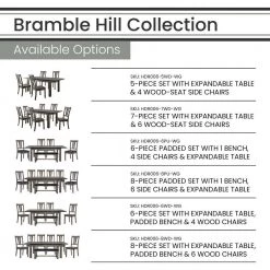 Bramble Hill 6-Piece Weathered Gray Dining Set with Expandable Table, 4-Wood-Seat Side Chairs and Faux-Leather Bench by Hanover -BENCH Online Store weathered gray hanover dining room sets hdr006 6wd wg 1f 1000