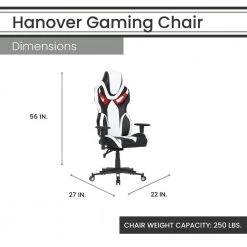 Black, White and Red Faux Leather Gaming Chair with Adjustable Gas Lift Seating, Lumbar and Neck Support by Hanover -BENCH Online Store white black red hanover gaming chairs hgc0111 fa 1000