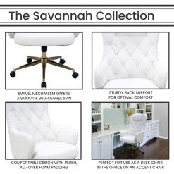Savannah White High Back Tufted Fabric Office, Desk or Task Chair with Wheels and Gas Lift by Hanover -BENCH Online Store white hanover task chairs hoc0019 1d 1000