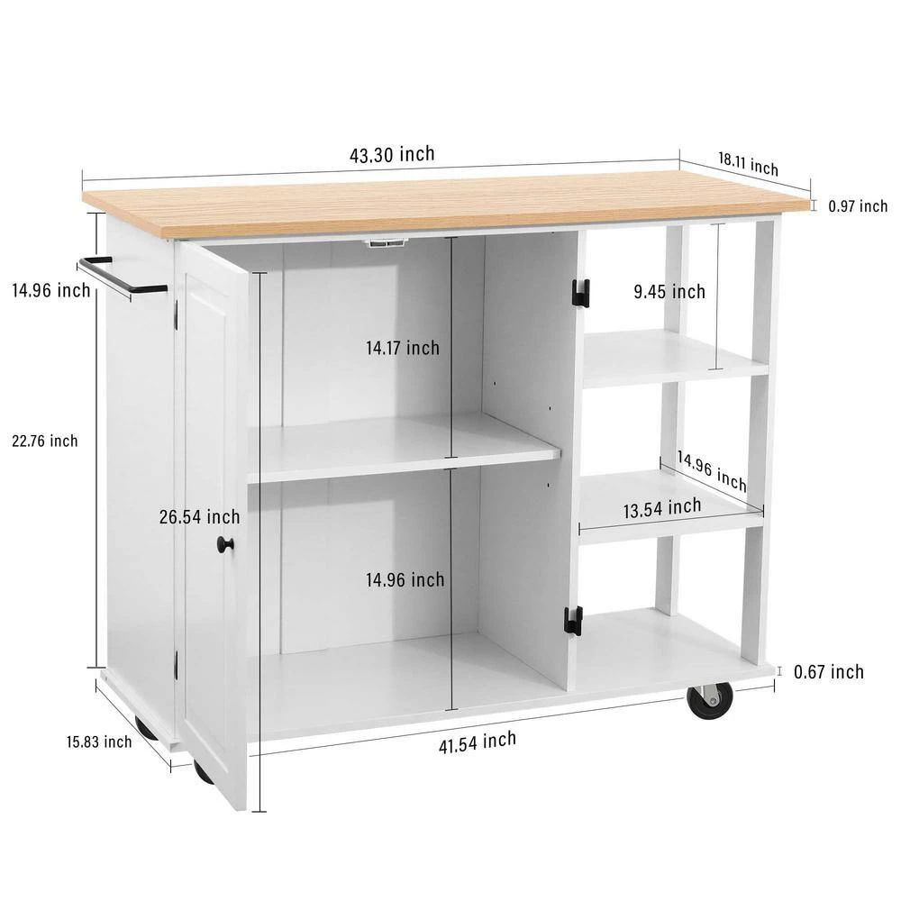 Latest Design Elegant White Kitchen Cart, Melamine board top with MDF frame in White +Natural by Whatseaso 7 Latest Design Elegant White Kitchen Cart, Melamine board top with MDF frame in White +Natural by Whatseaso - Image 5