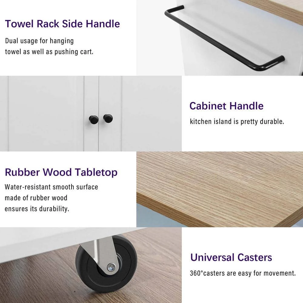 Latest Design Elegant White Kitchen Cart, Melamine board top with MDF frame in White +Natural by Whatseaso 4 Latest Design Elegant White Kitchen Cart, Melamine board top with MDF frame in White +Natural by Whatseaso - Image 2