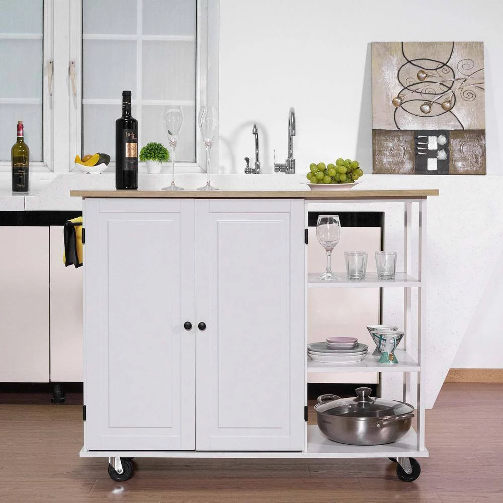 Latest Design Elegant White Kitchen Cart, Melamine board top with MDF frame in White +Natural by Whatseaso 9 Latest Design Elegant White Kitchen Cart, Melamine board top with MDF frame in White +Natural by Whatseaso - Image 7