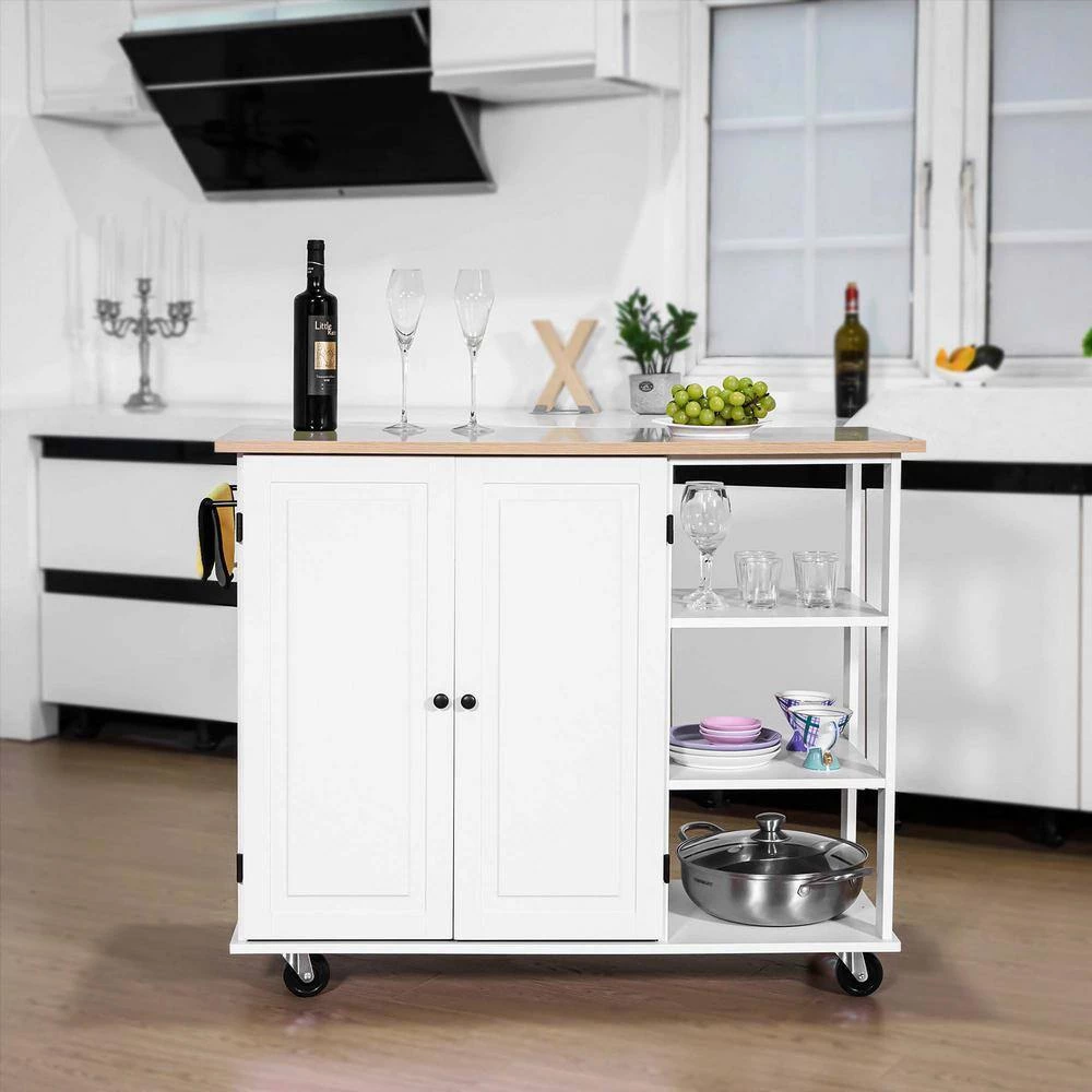 Latest Design Elegant White Kitchen Cart, Melamine board top with MDF frame in White +Natural by Whatseaso 5 Latest Design Elegant White Kitchen Cart, Melamine board top with MDF frame in White +Natural by Whatseaso - Image 3