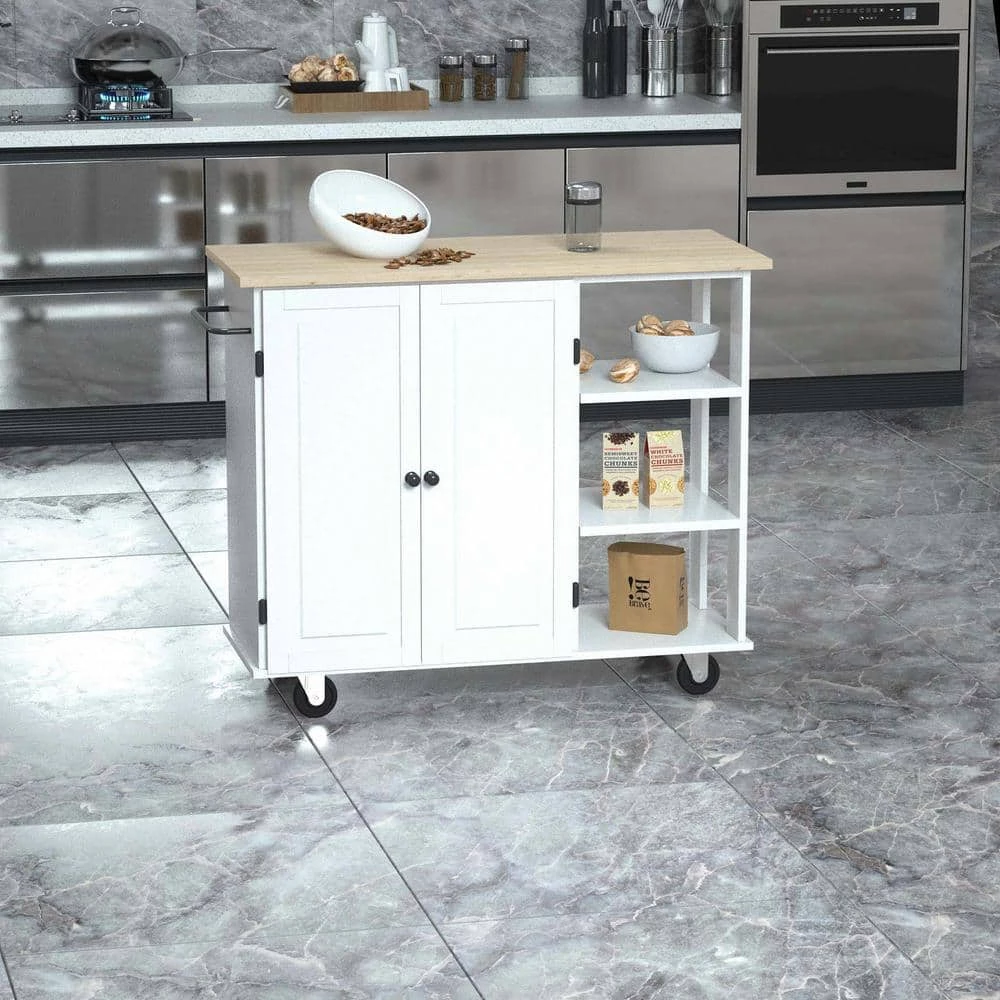 Wood Kitchen Islands with Large Trolley Cart with Large Cabinet, Towel Rack by Whatseaso 4 Wood Kitchen Islands with Large Trolley Cart with Large Cabinet, Towel Rack by Whatseaso - Image 2